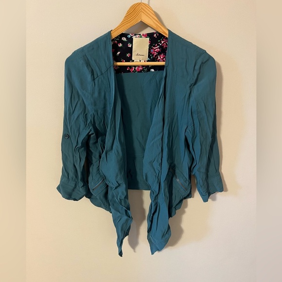 Anthropologie Elevenses Eldora Draped Blazer in Teal Medium - Picture 3 of 8